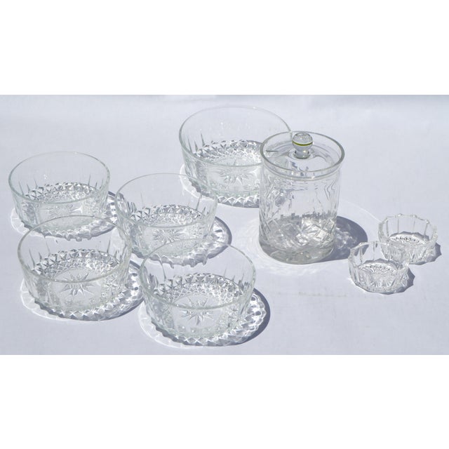 Glass 1960s Arcoroc France Crystal Breakfast 7 Bowls & Jelly Jar - 8 Pieces For Sale - Image 7 of 14