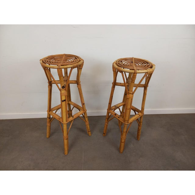 Vintage Rattan Stools, 1960s, Set of 2 For Sale - Image 9 of 18