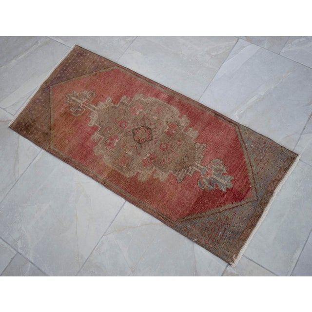 Front of Kitchen Sink Rug, Hand Made Bath Mat Muted Colors Small Rug -1′7″ × 3′4″ For Sale - Image 11 of 13