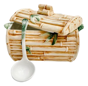1990s Italian Faux Bamboo Soup Tureen With Lid & Ladle