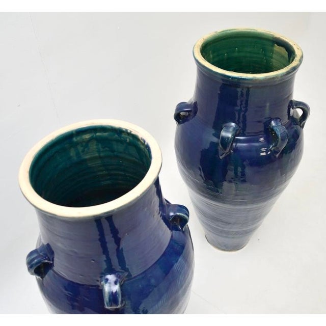 Mid-Century Modern Large Blue Ceramic Floor Standing Vases, 1970s, Set of 2 For Sale - Image 3 of 11