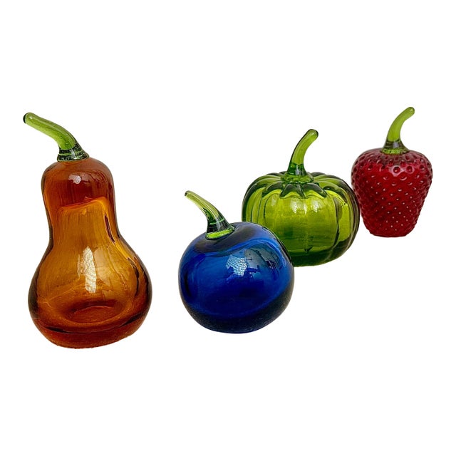 1970’s Vintage Handblown Glass Fruit by Rainbow Art Company/Viking Glass Company - Set of 4 For Sale