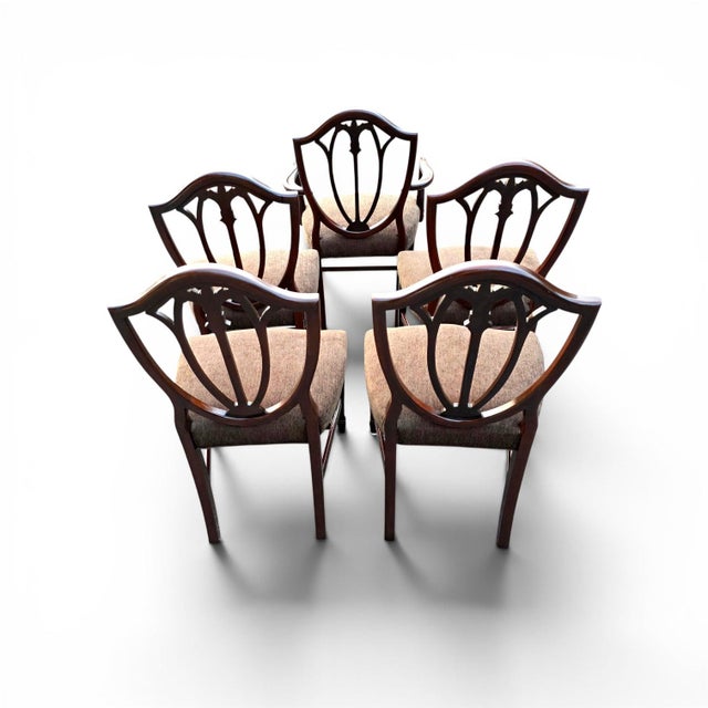 Brown English Regency Revival Mahogany and Gilt Shield-Back Dining Chairs, Set of Five, Circa 1930 For Sale - Image 8 of 18