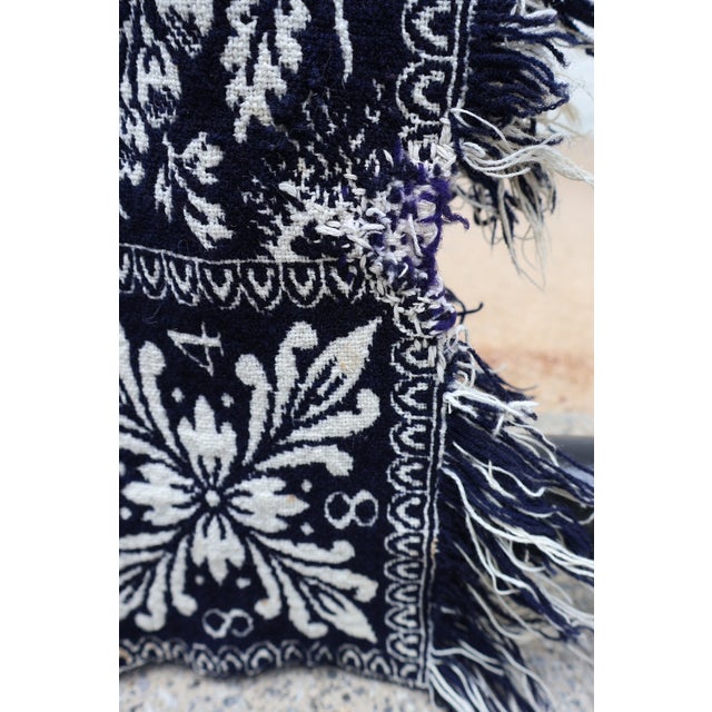 Ink Blue Antique American Reversible Jacquard Coverlet, Wool and Cotton, Dated 1848 For Sale - Image 8 of 16