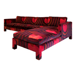 Mid Century Jack Lenor Larsen Style Sofa With Chaise For Sale