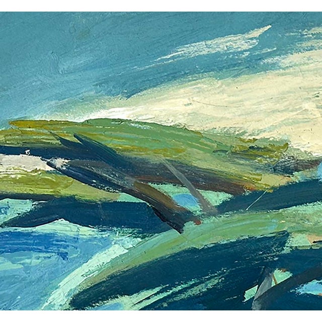 Coastal 1940s Mid-Century Vintage European Abstract Expressionism Coastal Landscape Painting, Signed by French Polish Artist Bernard Lewandowski, With Mat For Sale - Image 3 of 4