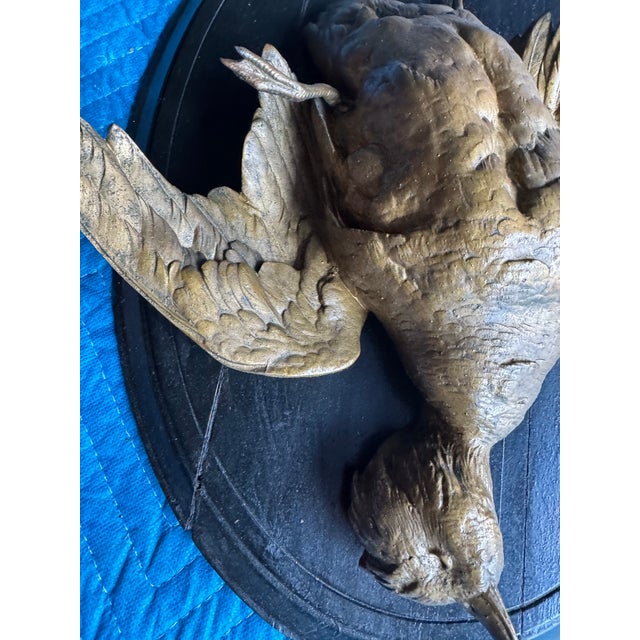 Pair 19C Bronze Patina Game Bird Trophy Plaques Wood Mounted Signed P. ComoleraThis listing is for a pair of 19 th century...