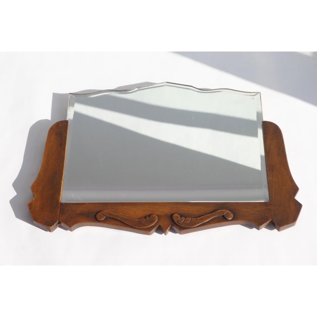 Antique Art Deco Dutch Beveled Mirror with Wooden Frame For Sale - Image 5 of 10