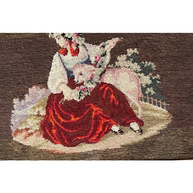 Late 19th Century Antique Framed Needlework Petit Point Girl With Lamb For Sale - Image 5 of 8