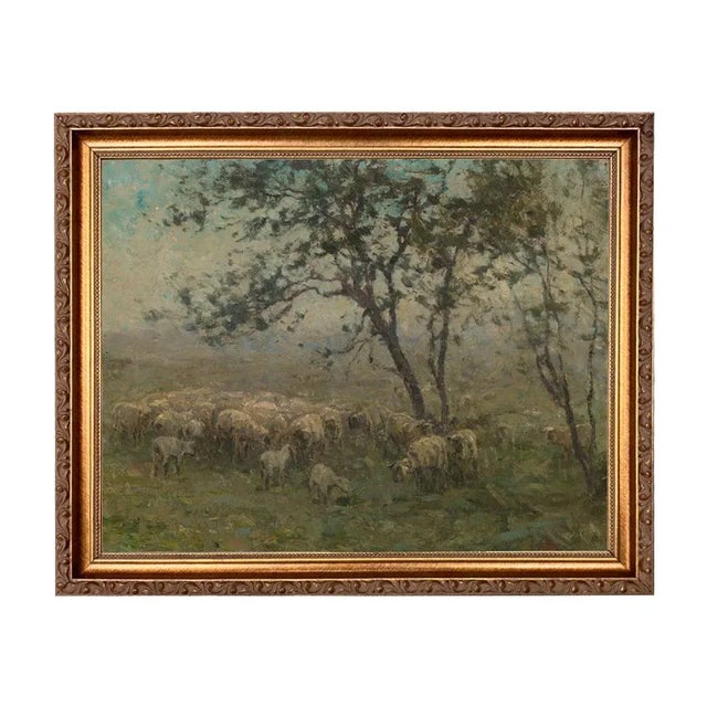 Not Yet Made - Made To Order Flock of Sheep Landscape Print on Canvas in Thin Gold Frame- an 11" X 14" Print, Framed to 13" X 16" For Sale - Image 5 of 5