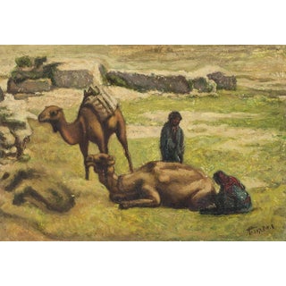 Shlomo Itzkovitch, Pastoral Landscape Palestine/Israel Camels and Shepherds For Sale