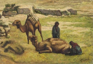 Shlomo Itzkovitch, Pastoral Landscape Palestine/Israel Camels and Shepherds