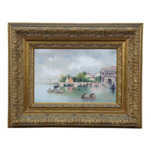 Vasily Gribennikov Cloudy Day Venice Sailboats Oil Painting 18"