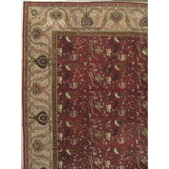 Antique Indian Agra Carpet, Hunting Rugs, Oriental Rugs, Red, Gold, Ivory, Brown For Sale - Image 16 of 18