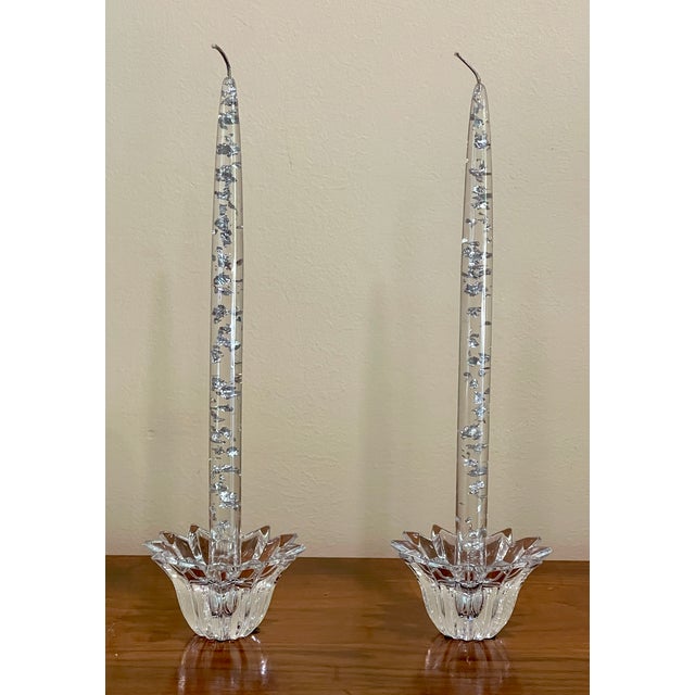 Contemporary Vintage Lucite Silver Flake Candle Tapers - A Pair For Sale - Image 3 of 6