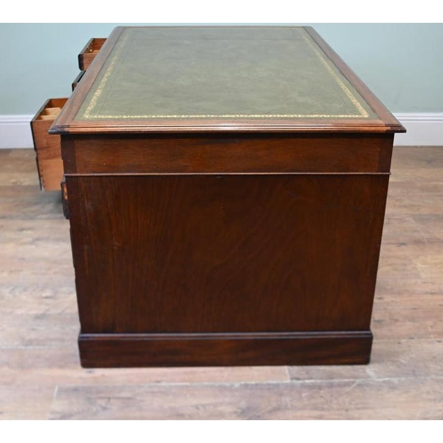Metal Victorian Pedestal Desk in Mahogany and Leather Top, 1880 For Sale - Image 7 of 9