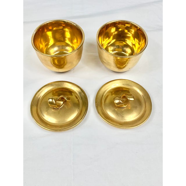Early 20th Century Antique Painted Gold Lidded Sugar Containers-A Pair For Sale - Image 5 of 8