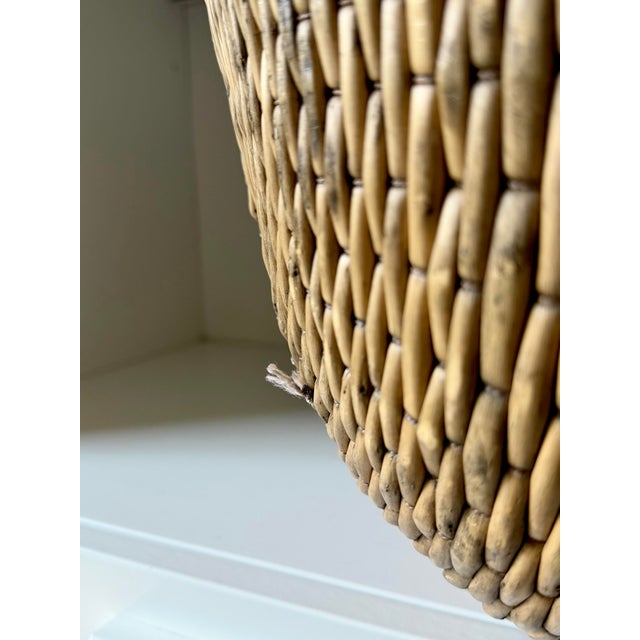 Camel Antique Rattan Handwoven Asian Agricultural Basket For Sale - Image 8 of 12