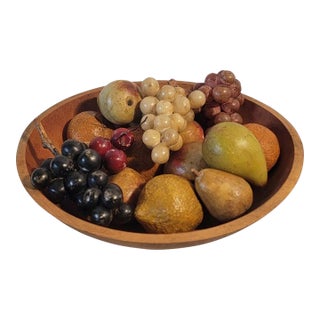 19Thc Butter Bowl W/ Collection of 17 Pcs. Of Alabaster Fruit For Sale