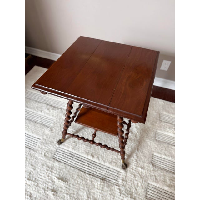 Antique Solid Wood Barley Twist Lamp Side/Table With Claw Feet After Merklen Furniture Company For Sale - Image 4 of 12