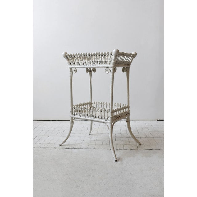 Antique Victorian White Painted Two-Tier Stick + Ball Accent Table With Splayed Legs, Circa Late 19th Century For Sale - Image 4 of 16