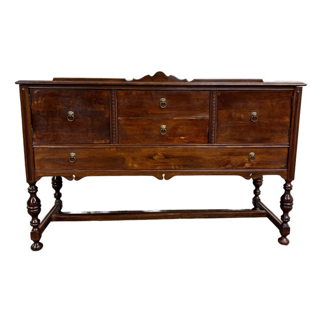 Vintage Jacobean or Tudor Revival Style Carved Sideboard Server Console Buffet For Sale