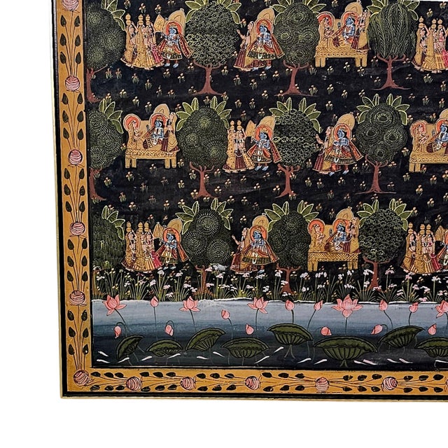 Monumental Nathdwara Style Krishna Painting on Silk, Framed 76" For Sale - Image 10 of 17
