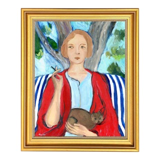 Cat Lady, Contemporary Figure Portrait Oil Painting by Alexandra Swistak For Sale