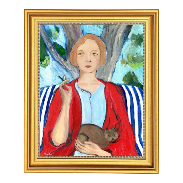 Cat Lady, Contemporary Figure Portrait Oil Painting by Alexandra Swistak For Sale