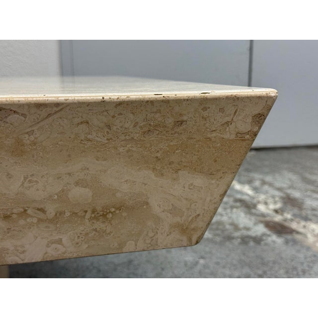 Cream Travertine Reverse Bevel Coffee Table, Vintage For Sale - Image 8 of 12