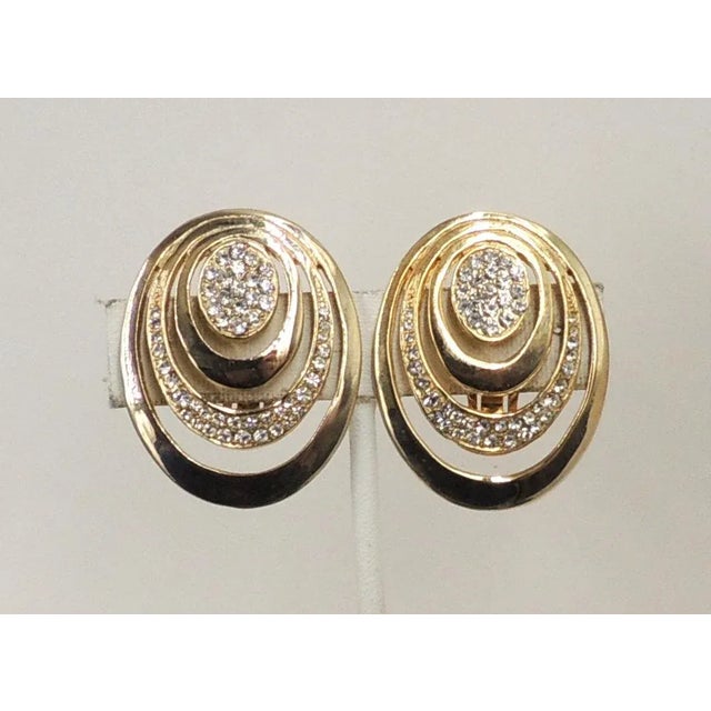 Metal 1984 Vintage Mimi di N Oval Rhinestone Clip Earrings- 2 Pieces For Sale - Image 7 of 9