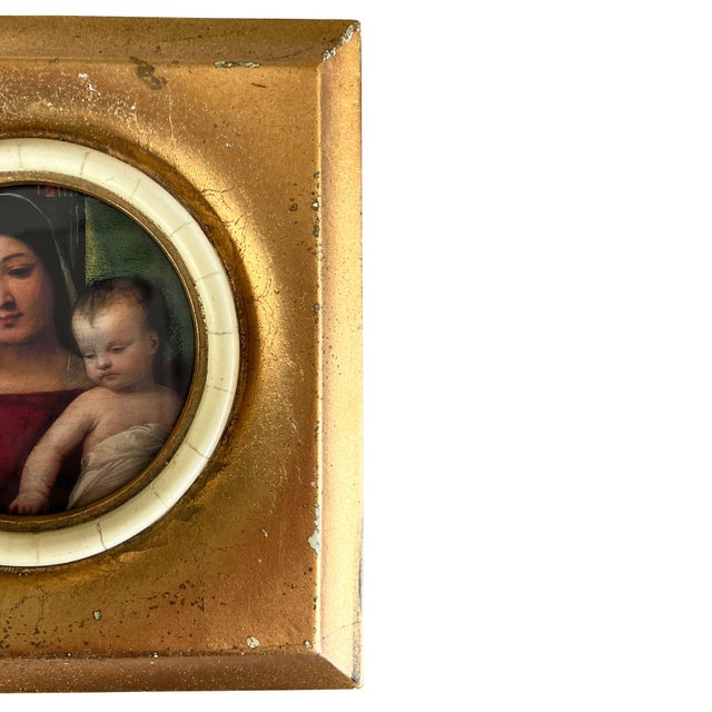 Italian Late 20th Century Gilt Italianate Picture Frame With Stone Liner and Madonna and Child Print For Sale - Image 3 of 10