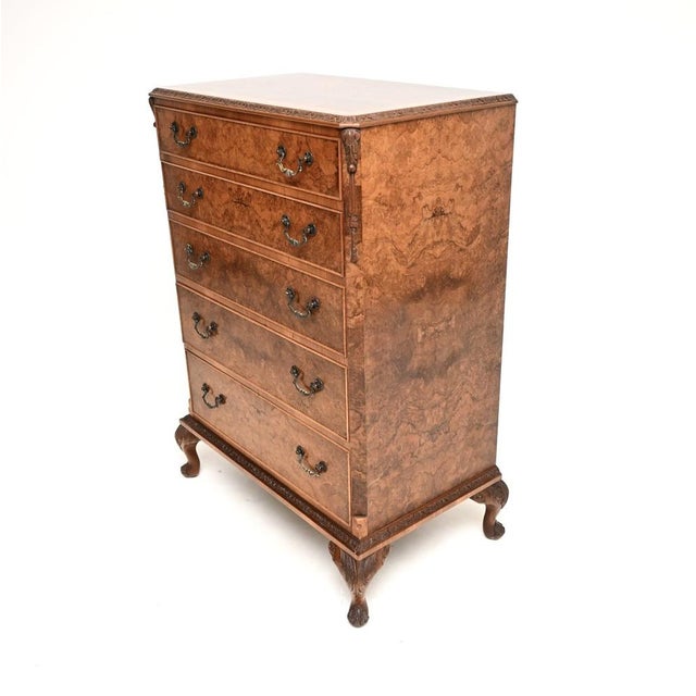 Antique Burr Walnut Chest of Drawers, 1920s For Sale - Image 4 of 9