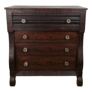 Antique Empire Mahogany Chest of Drawers With Glass Hardware For Sale