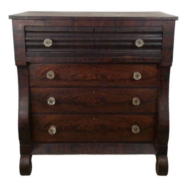 Antique Empire Mahogany Chest of Drawers With Glass Hardware For Sale