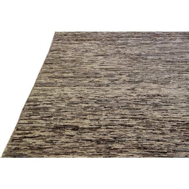 Contemporary Moroccan Style Wool Rug With Abstract Design in Brown For Sale - Image 4 of 7