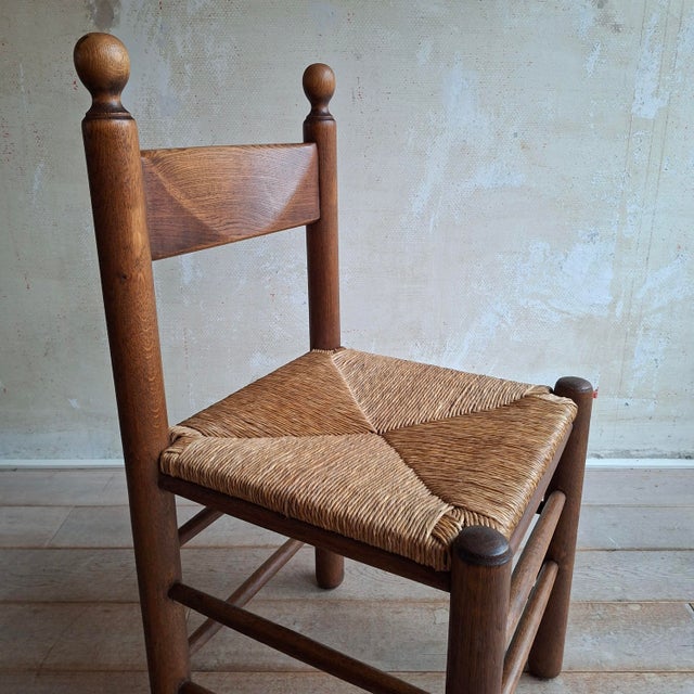 Brown Brutalist Dining Chairs in Wood and Rush, 1970s, Set of 3 For Sale - Image 8 of 11