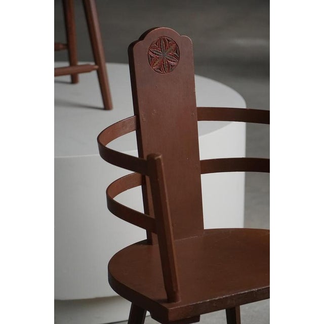 Scandinavian Folk Art Wooden Armchairs with Hand-Carved Motifs, 1920s, Set of 2 For Sale - Image 12 of 18