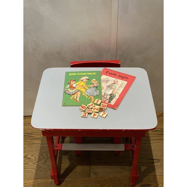 Italian Nursery School Desk with Chair, 1950s, Set of 2 For Sale - Image 5 of 9
