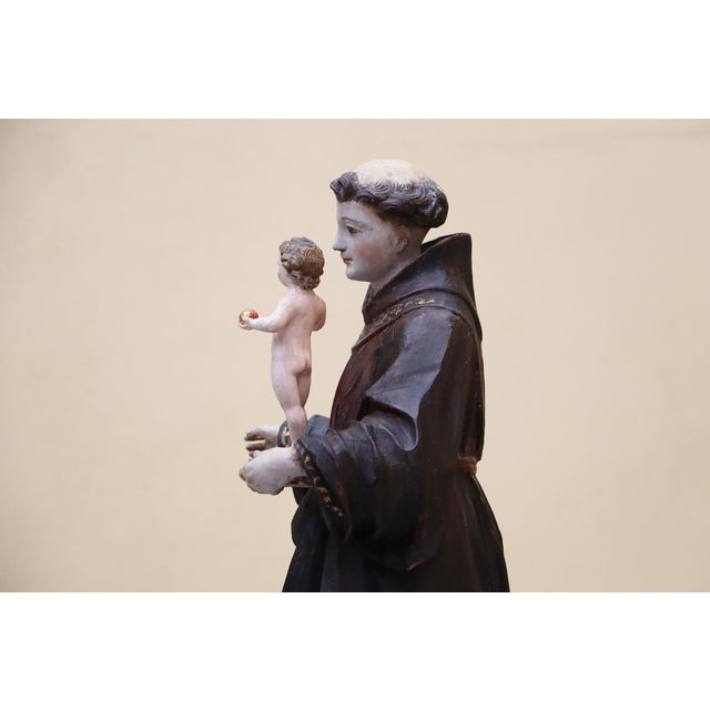 Antique Large Saint Anthony of Padua With Glass Eyes and the Child Jesus, 18th Century, Portuguese For Sale - Image 9 of 18