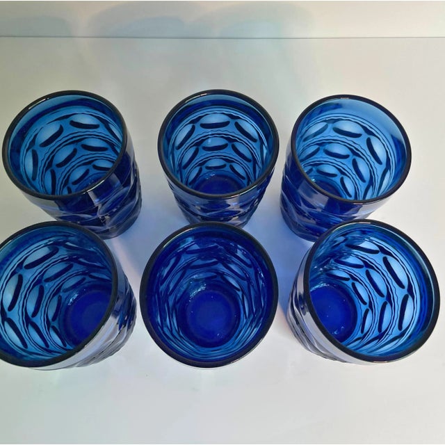 Mid 20th Century Set of 6 Crown Imperial Blue Flat Iced Tea Glasses by Tiara, Mid 20th Century For Sale - Image 5 of 8