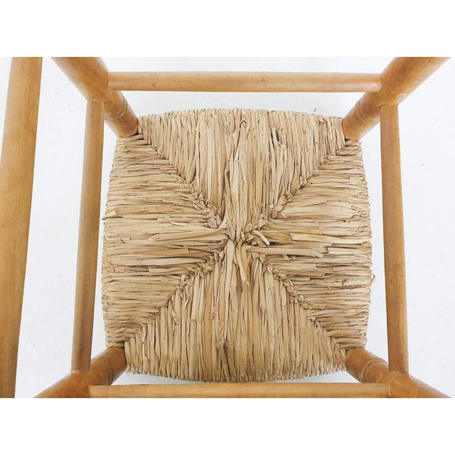 Vintage French Rattan and Wooden Stool, 1960s For Sale - Image 4 of 5