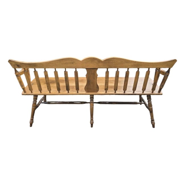 1960s Rockingham Maple Colonial Cattail Deacon's Bench Farmhouse For Sale - Image 10 of 17