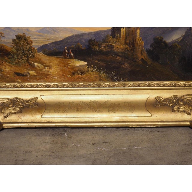 19th Century French Chateau Landscape Oil on Canvas Painting in Giltwood Frame For Sale - Image 12 of 15