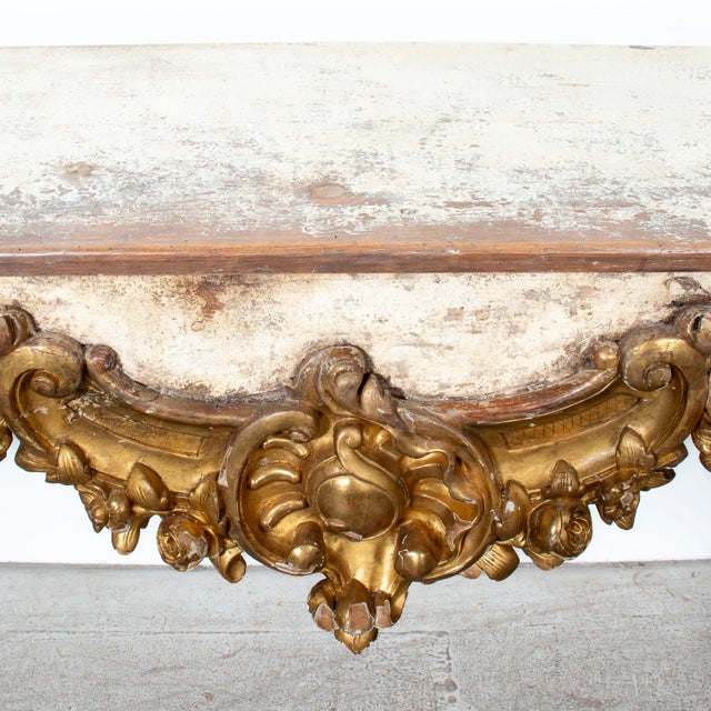 Custom Made French Louis XV Style Painted Rococo Wall Console With 18th-Century Giltwood Pelmet For Sale - Image 9 of 16
