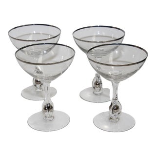 Crystal Footed Champagne Glasses with Silver Rim - Set of 4 For Sale