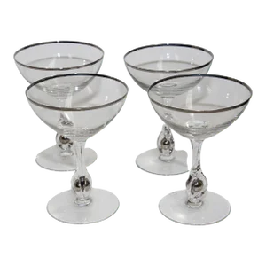 Crystal Footed Champagne Glasses with Silver Rim - Set of 4