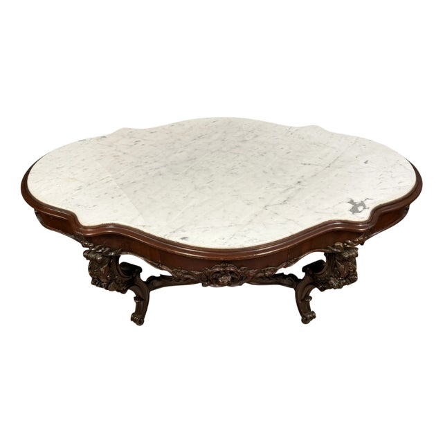 Napoleon III Violin-Shaped Pedestal Table in Mahogany and White Carrara Marble, 1850s For Sale