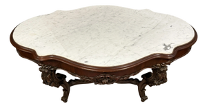Napoleon III Violin-Shaped Pedestal Table in Mahogany and White Carrara Marble, 1850s