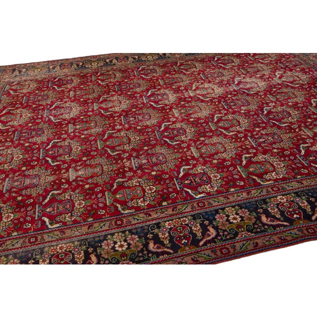 1920s 20th Century Antique Persian Tabriz Handmade Red Wool Rug With Allover Pattern For Sale - Image 5 of 9